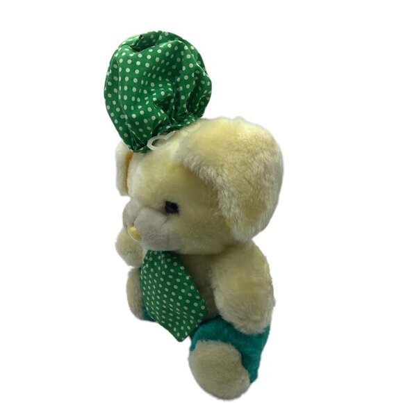Vtg 1982 A&B Novelty Co. Plush Bunny Toy Green Polka Dot Hat Tie Stuffed Animal - Picture 2 of 10
